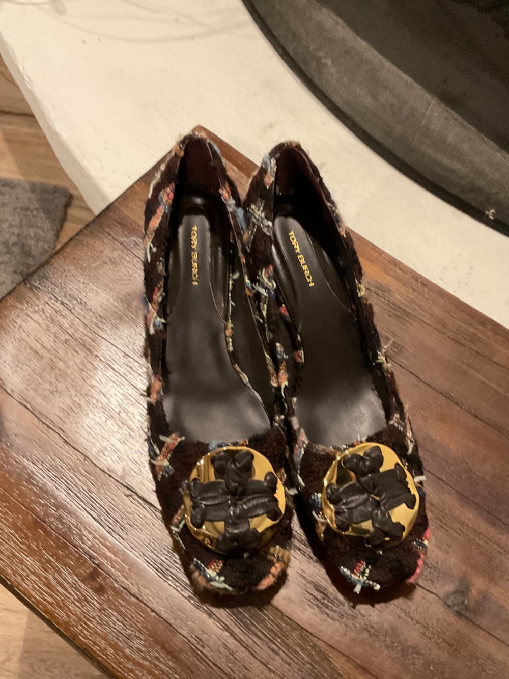 Tory Burch Revolve Wool Blend Mixed Media Tweed Boucle Plaid Pump Brown Size 8 - Picture 3 of 9